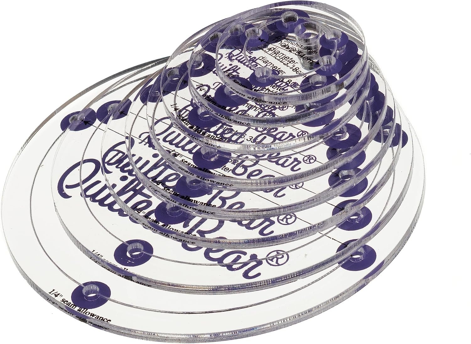 The Quilted Bear Circle Quilting Templates – 8 Clear Non-Slip Acrylic Quilt Templates for Precise Fabric Cutting & Stress-Free Machine Quilting – Ideal for Quilt & Sewing Supplies (¾–3″)
