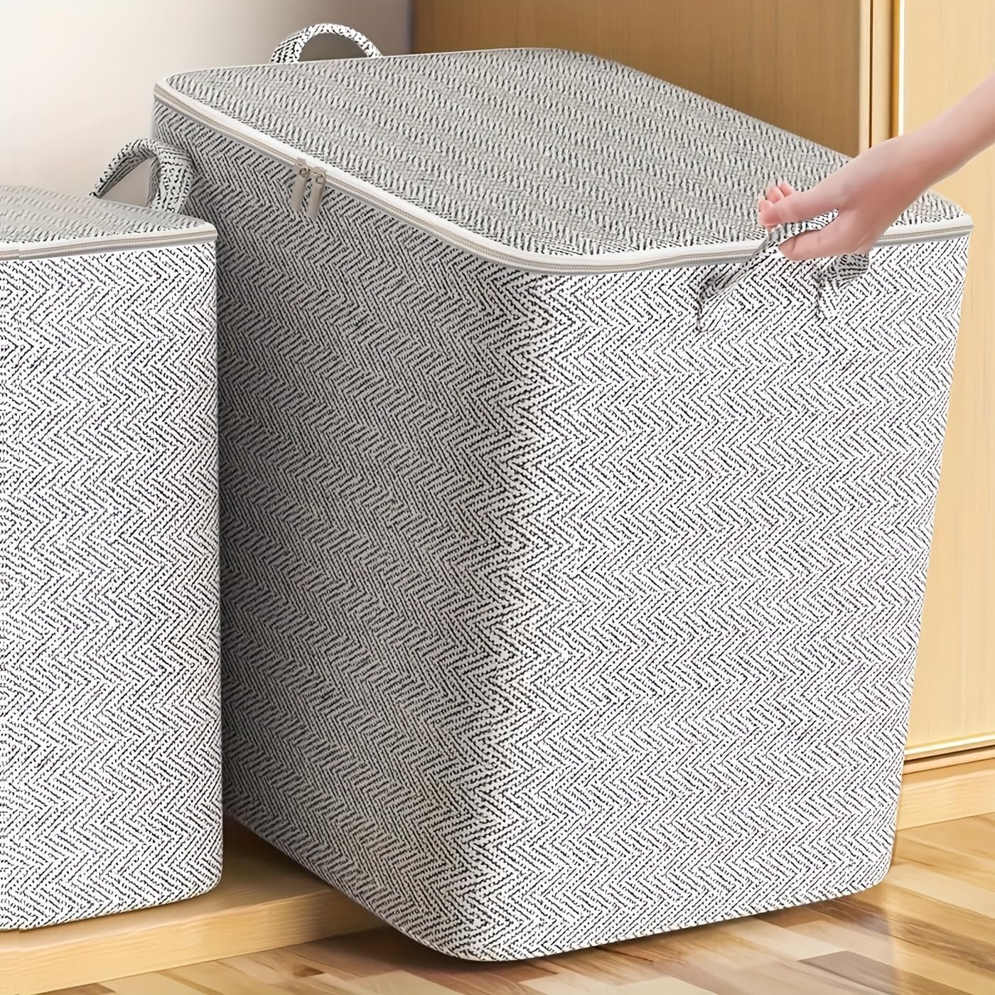 Extra Large Blanket Storage Containers, 220L Breathable Clothes Bedding Pillow Sheet Storage Bags with Zipper, Non-Woven Moving Quilt Large Capacity Storage Bins