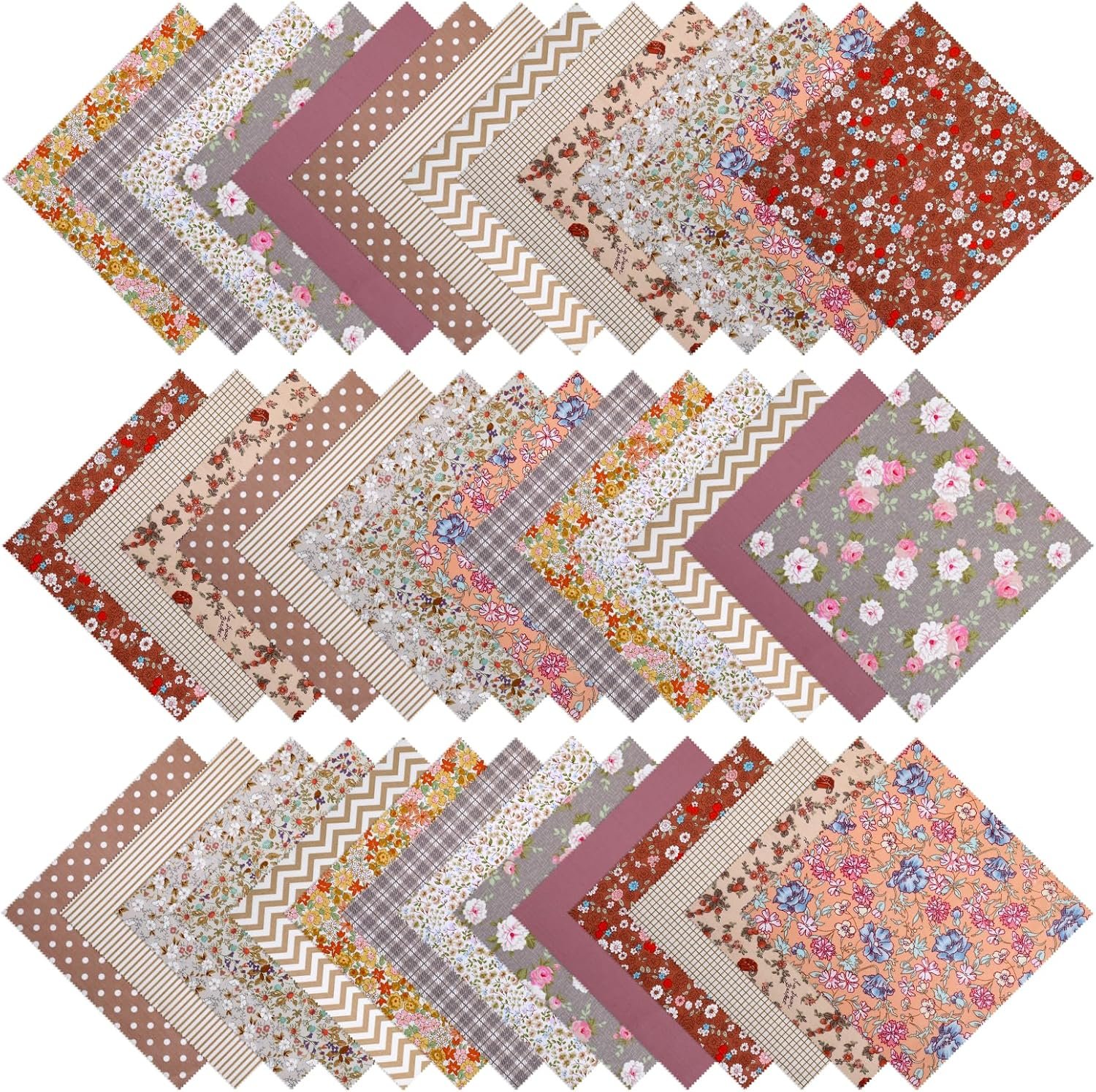 42Pcs Layer Cakes 10 inch Squares for Quilting, Vintage Brown Print Cotton Fabric Squares, Pre-Cut 14 Colors Layer Cake Fabric Quilting Supplies Fabrics Quilt Square Bundles for Sewing Patchwork