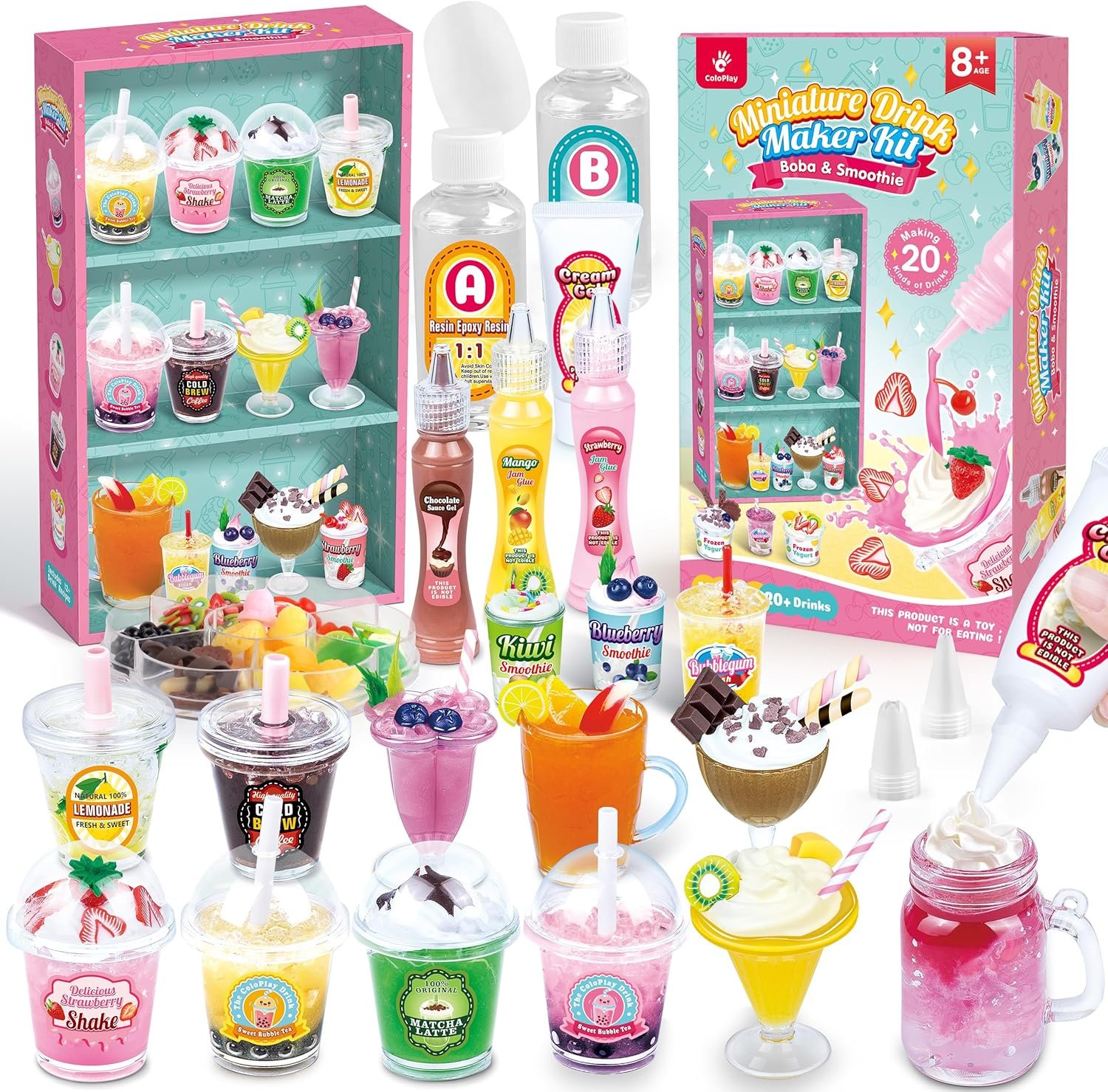 20 PCS Miniature Drink Marker Kit, Miniature Food Toys, Kitchen Pretend Food DIY Crafts Kits for Kids Ages 8-12, Girls Gift for Christmas, Birthday, Collectors, Resin Play, NOT Edible