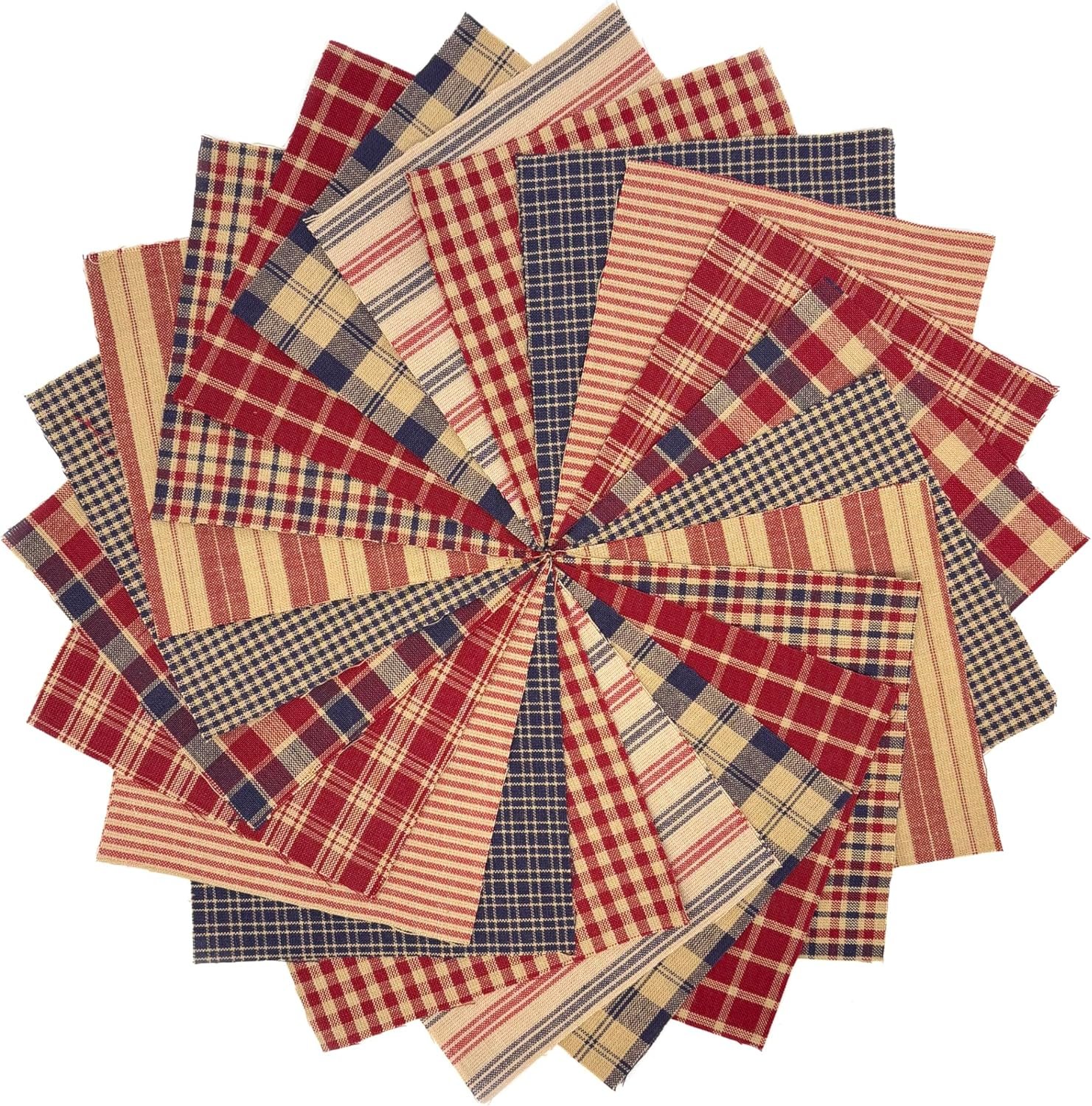 40+ American Heritage Charm Pack Red Blue, 5 inch Precut Cotton Homespun Red Blue Fabric Squares by JCS