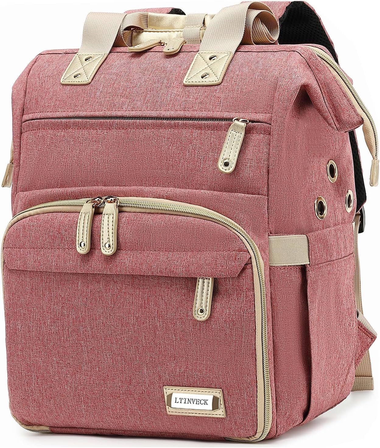 LTINVECK Knitting Bag Backpack,Yarn Storage Organizer Travel Crochet Bag,Large Capacity Tote Bag Yarn Holder Case for Carrying Projects, Knitting Needles, Crochet Hooks Pink