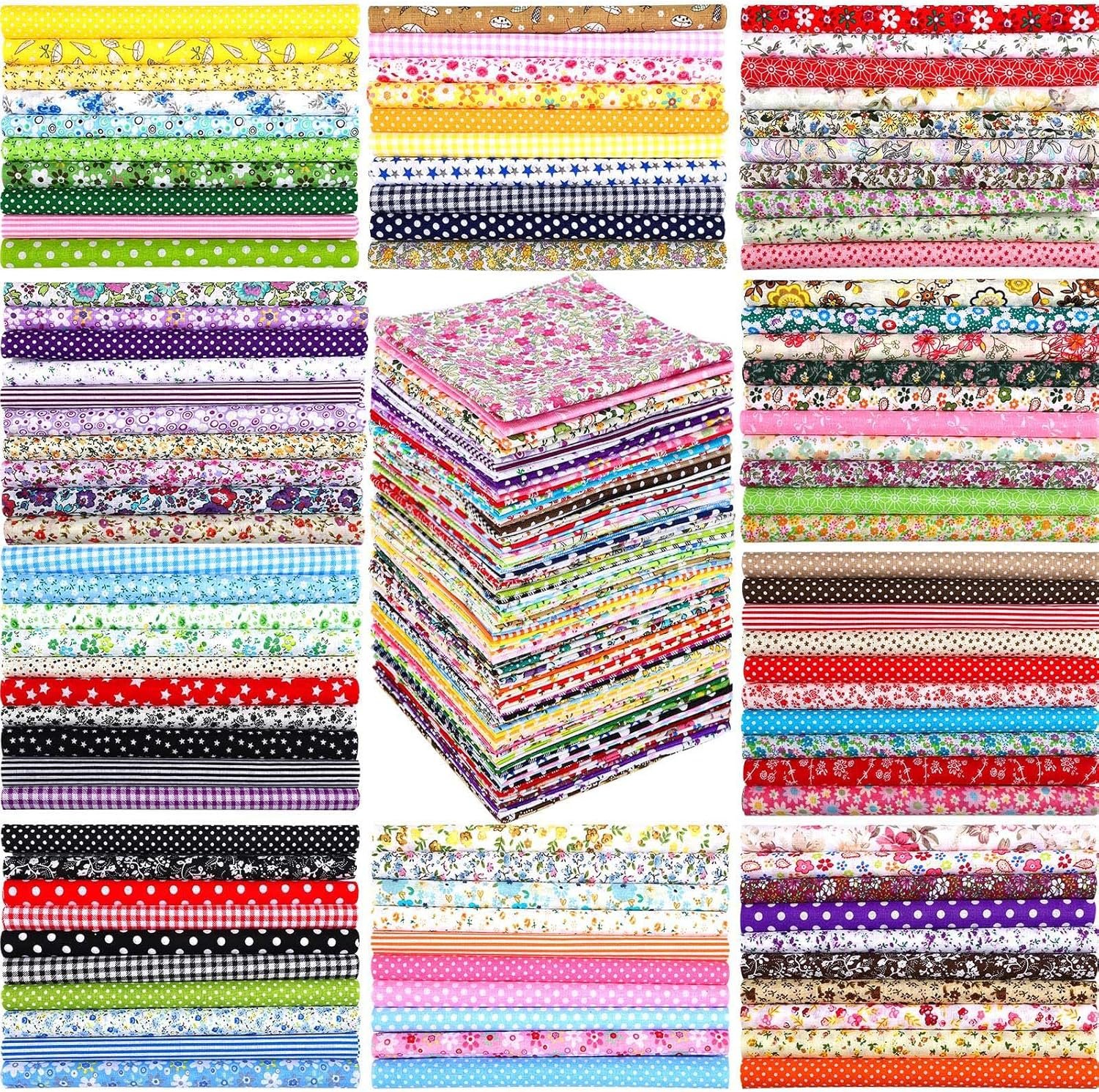Moukeren 100 Pcs 10 x 10 ” Cotton Fabric Bundle Squares for Sewing Multicolor Precut Patchwork Materials Floral Printed Quilting Gift Supplies for Women Spring Beginner DIY Cloth Handmade Crafts