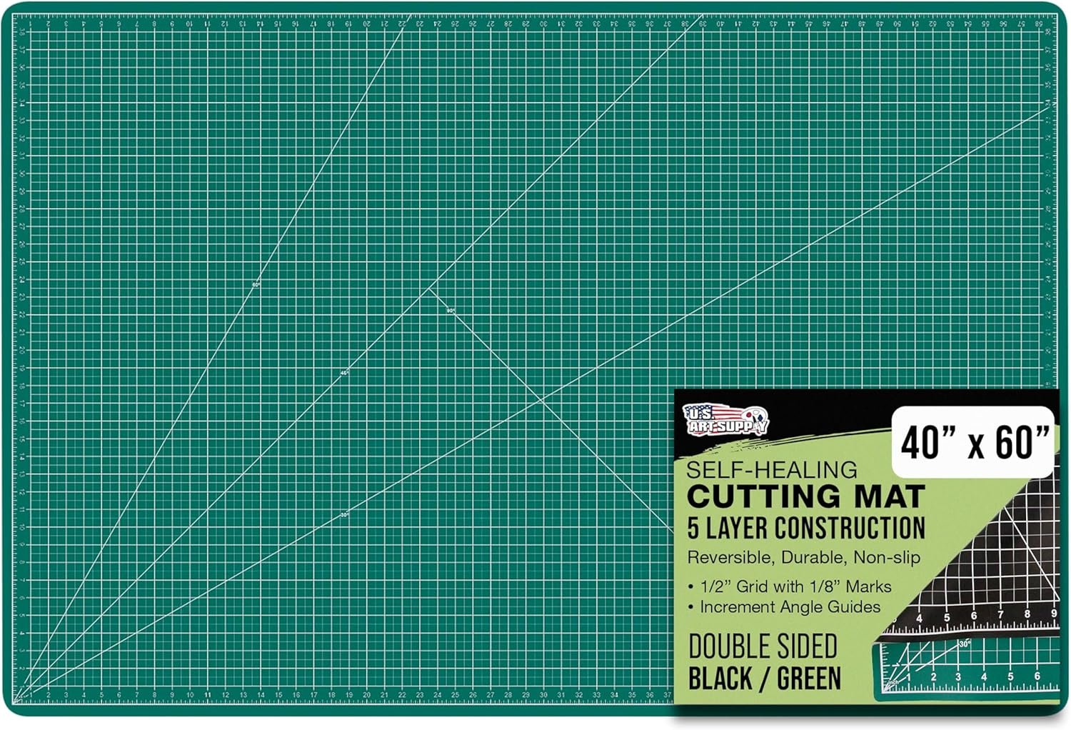 U.S. Art Supply 40″ x 60″ Self-Healing Cutting Mat 5-Ply – Double-Sided Green/Black Craft Mat, Non-Slip Cutting Mats for Crafts, Sewing, Quilting, Scrapbooking