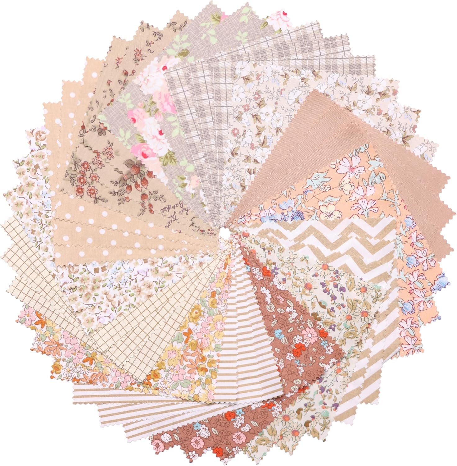 42Pcs 10″ Layer Cake Fabric – Vintage Brown Print Cotton Fabric Squares 10×10, Layer Cakes 10 inch Squares for Quilting, Sewing, Quilts, Bags, and Crafts – Light Coffee