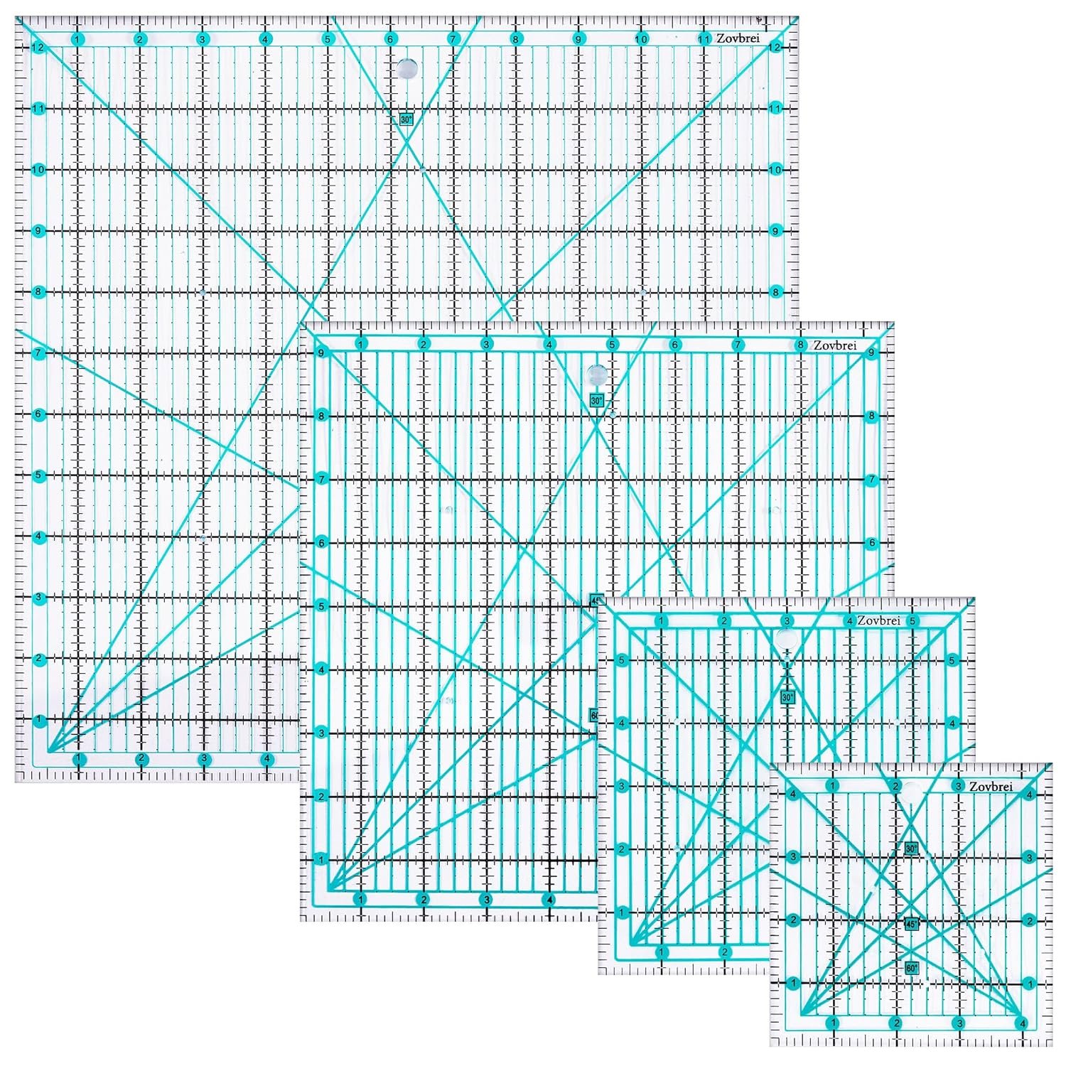 Quilting Ruler and T-Shirt Alignment Tool Set, Square Acrylic Rulers for Quilting and Sewing, Precise Fabric Cutting, Tshirt Ruler Guide (Blue-Simple Package)