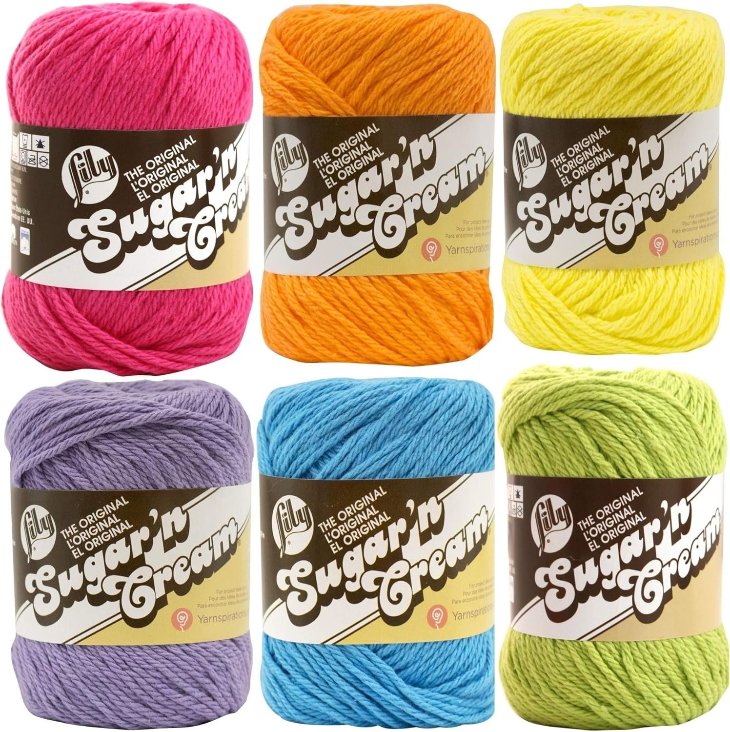 Lily Sugar n’ Cream Solid Variety Assortment 6 Pack Bundle 100 Percent Cotton Medium 4 Worsted (Multicolor)