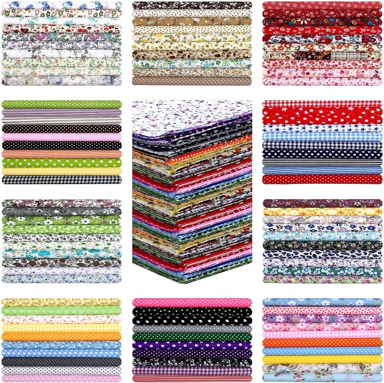 Moukeren 500 Pcs 4 x 4 Inch Cotton Fabric Squares Pre Cut Patchwork Quilting Fabric Bundles Layer Floral Printed Quilt Squares Material for DIY Craft Sewing Clothing Scrapbooking Handmade Accessory
