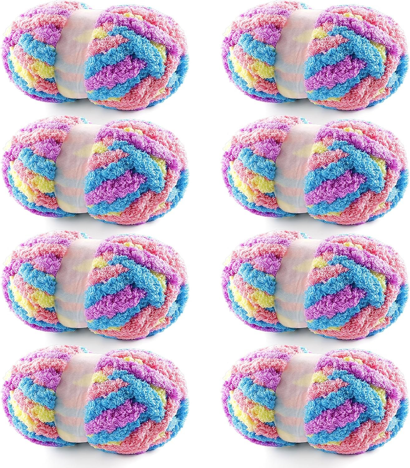 8 Pack Chunky Yarn for Hand Knitting – Chunky Chenille Blanket Yarn for Crocheting – Jumbo Fluffy Yarn for Crochet – Super Bulky Yarn 25 yds 7.7 oz Each Skein (Macaroon)