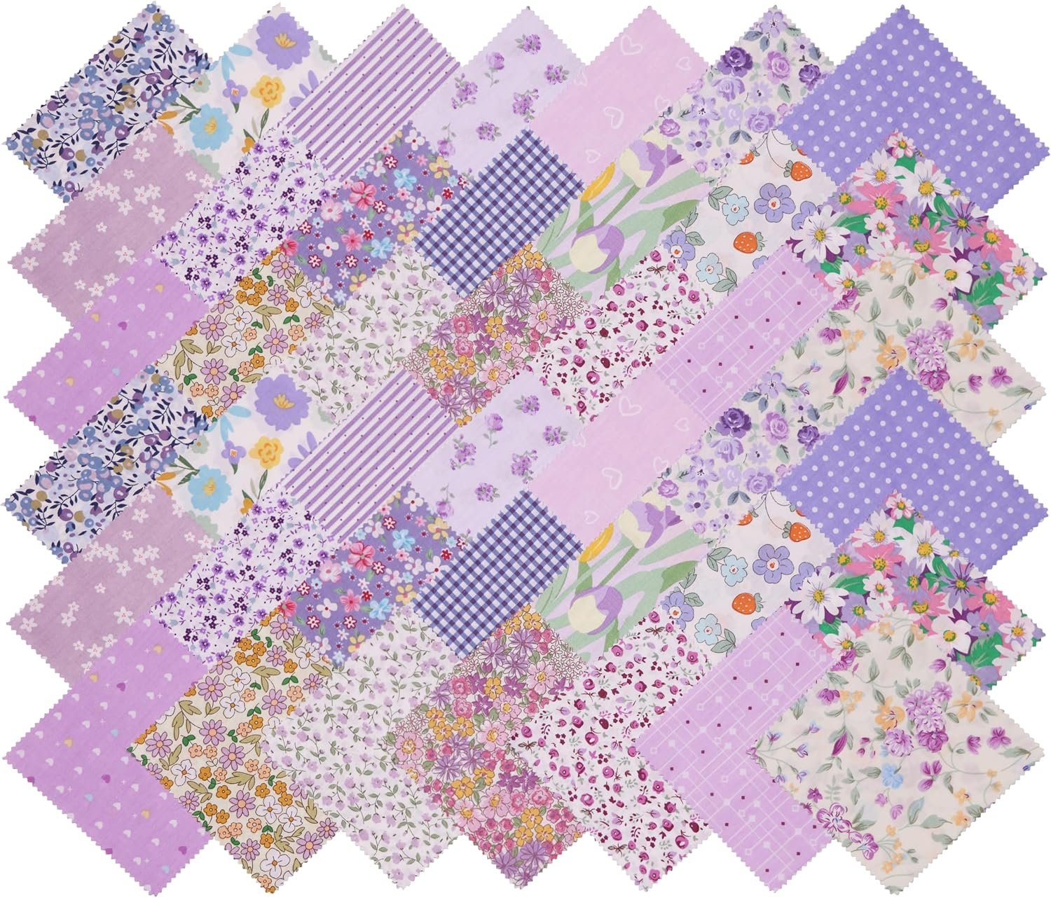 Nodsaw 42Pcs Purple Charm Pack Fabric, Charm Packs for Quilting 5 inch, Cotton Fabric Squares 5×5 for Quilting, Sewing, Patchwork Quilt, Bags, Crafts, and Home Decor