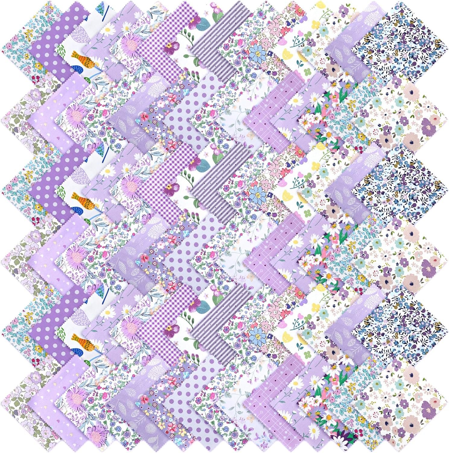 84 Pcs Purple Charm Packs for Quiltings, 5″ Layer Cake Fabric, Cotton Quilting Fabric Bundles, 5 x 5-Inch Charm Squares Precut Quilting Fabrics, for Sewing Project, Patchwork, DIY Crafts