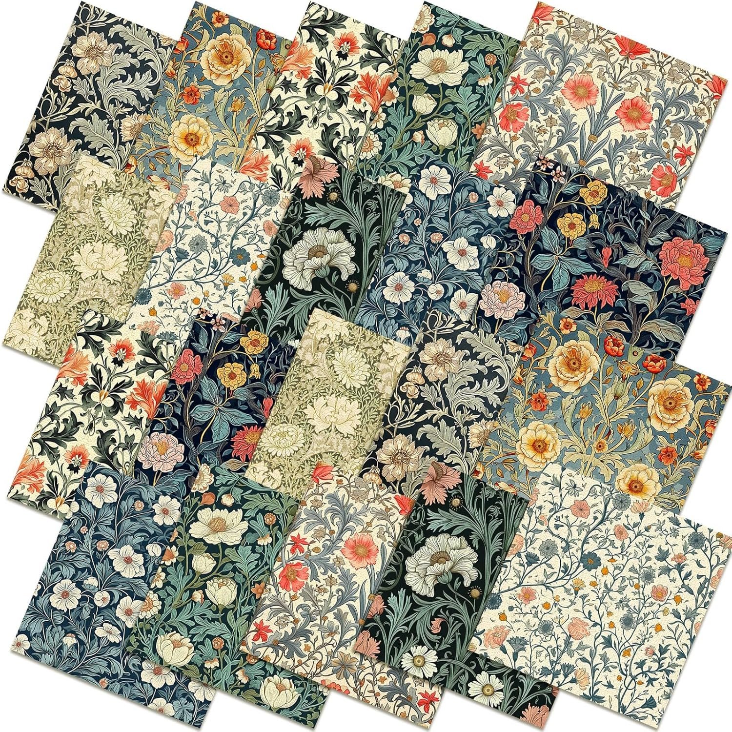 Hahafelt 10 Pcs 20”x20” William Morris Flowers Quilting Fabric Bundles Vintage Floral Fat Quarters by The Yard Flower Fabrics Precut Quilted Patchwork for Spring Sewing DIY Craft Decor