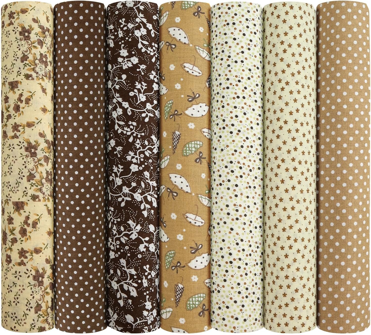 7pcs Fabric Bundles Squares, 20″ x 20″ 100% Cotton Quilting Fabric Bundles, Floral Precut Squares Patchwork for Sewing, Quilting, DIY Crafts, Brown