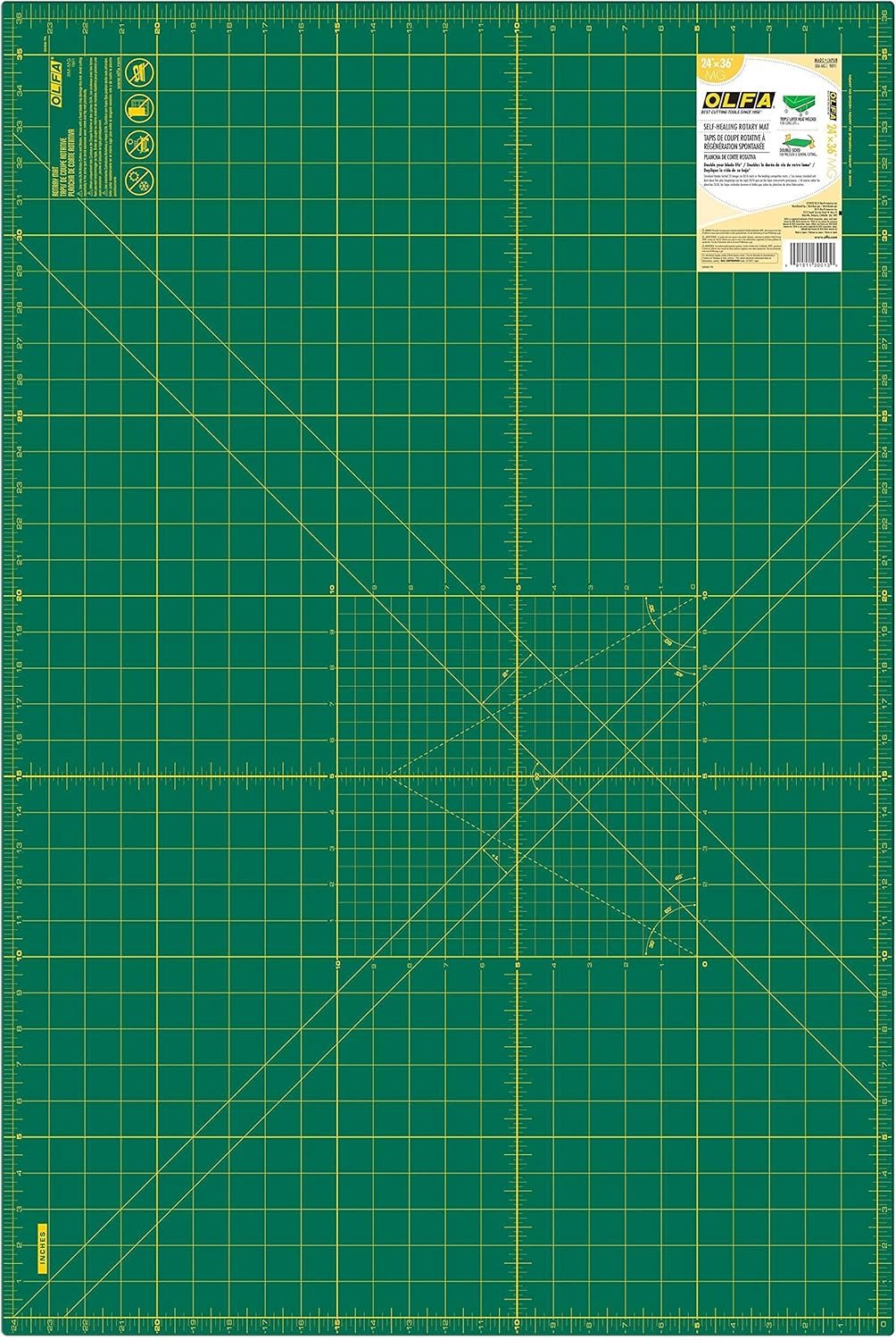 OLFA 24″ x 36″ Self Healing Rotary Cutting Mat (RM-MG) – Double Sided 24×36 Inch Cutting Mat with Grid for Quilting, Sewing, Fabric, & Crafts, Designed for Use with Rotary Cutters (Green)