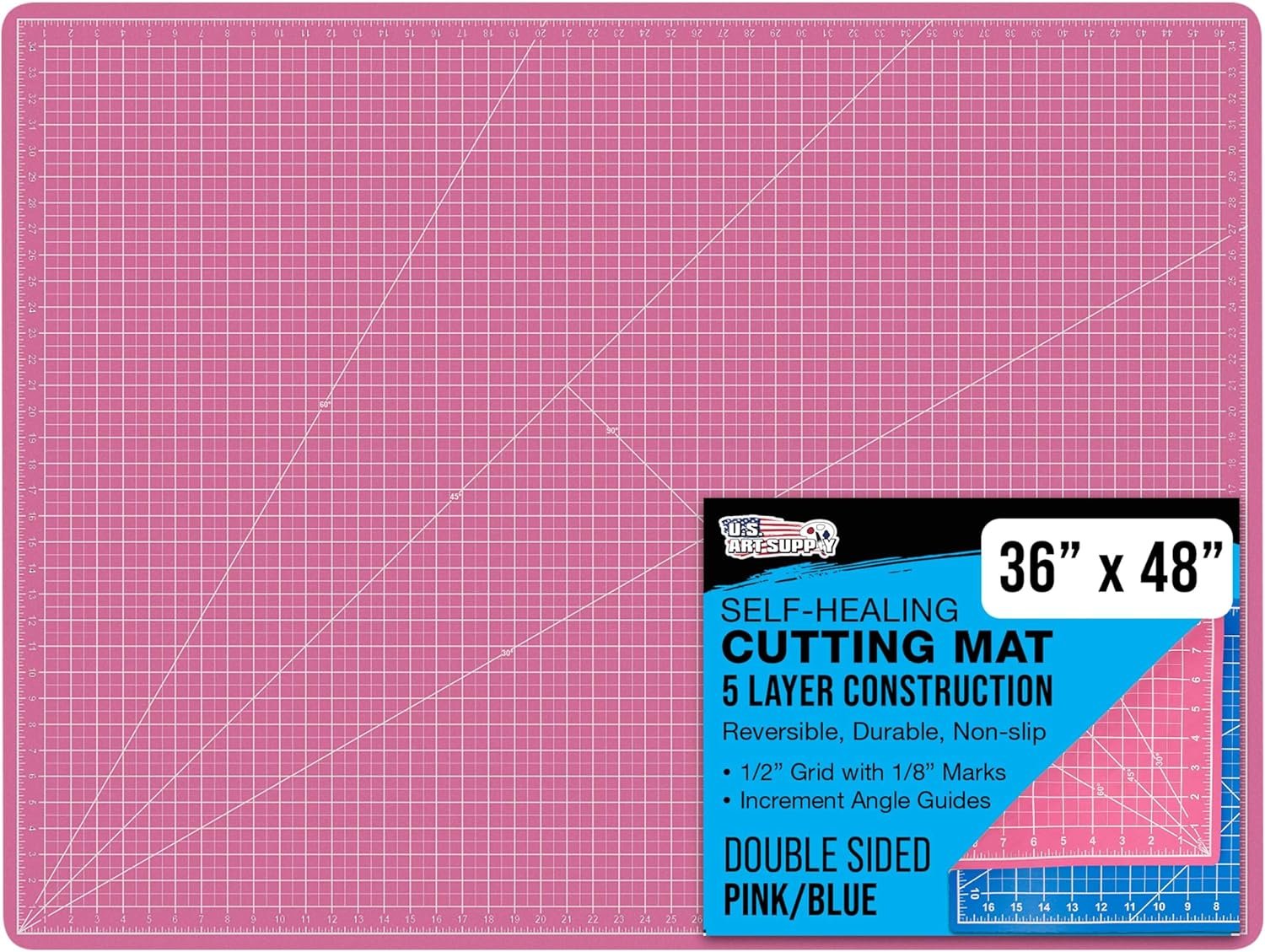 U.S. Art Supply 36″ x 48″ Self-Healing Cutting Mat 5-Ply – Double-Sided Pink/Blue Craft Mat, Non-Slip Cutting Mats for Crafts, Sewing, Quilting, Scrapbooking