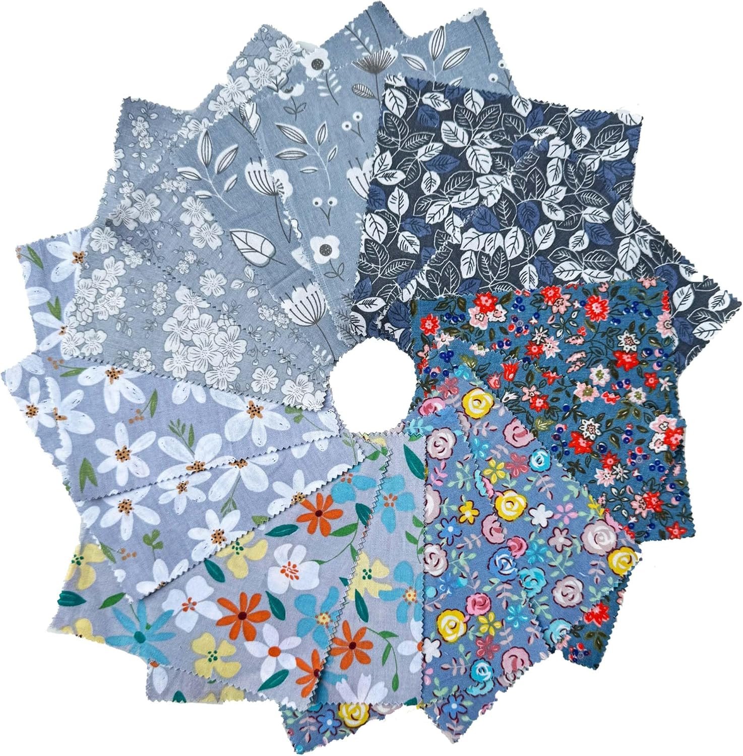 5X 5 inches 100% Cotton Fabric Square Bundles,Precut Quilting Gray Floral Printed Fabric Squares Sheets Patchwork,DIY Sewing Scrapbooking,Quilted Artcraft 42Pcs …