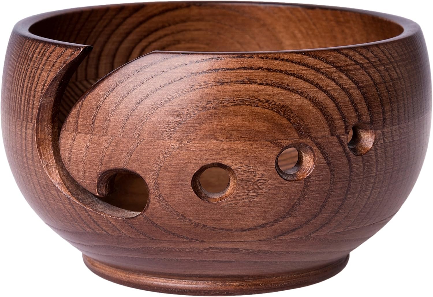 LABORWOOD Large Wooden Yarn Bowl 7″x4″ Handmade Ash-Tree Wood Crochet & Knitting Holder Perfect Dispenser for Skeins Balls Knit Accessories Portable Heavy Cat Storage Ideal Gift for Crafters(Chestnut)