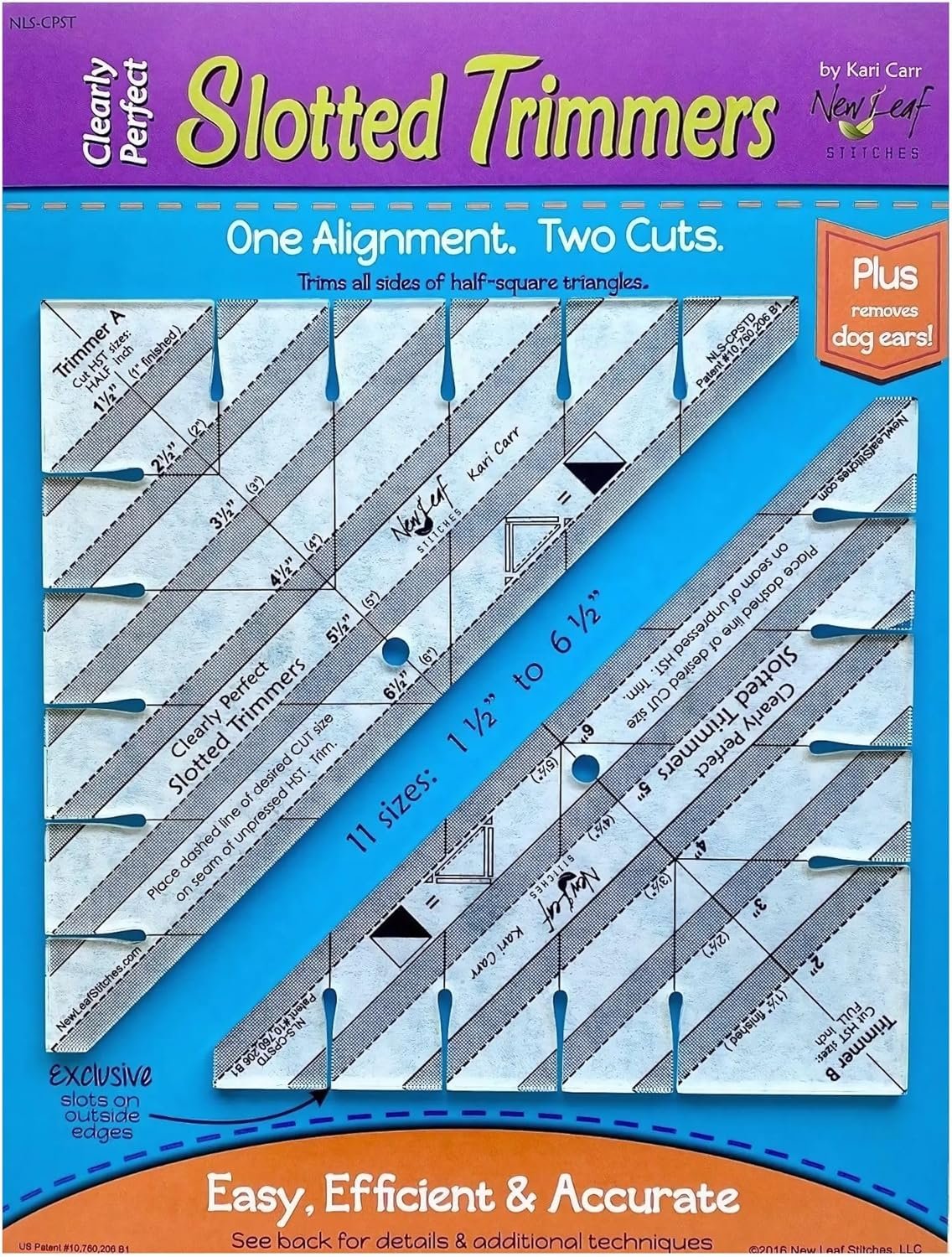 New Leaf Stitches Slotted Trimmer – Acrylic Template Ruler for Accurate Cutting and Trimming – Designed for Half-Square Triangles, Strip Piecing, Block Construction – Ideal Stencil & Tool for Quilters