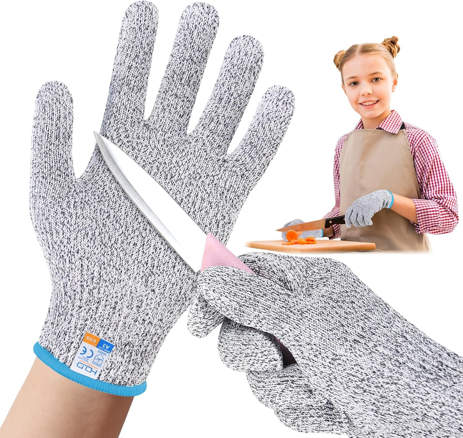 HANDLANDY Kids Cutting Gloves, Food Grade Safety Gloves for Cooking, Fishing, Whittling, Wood Carving