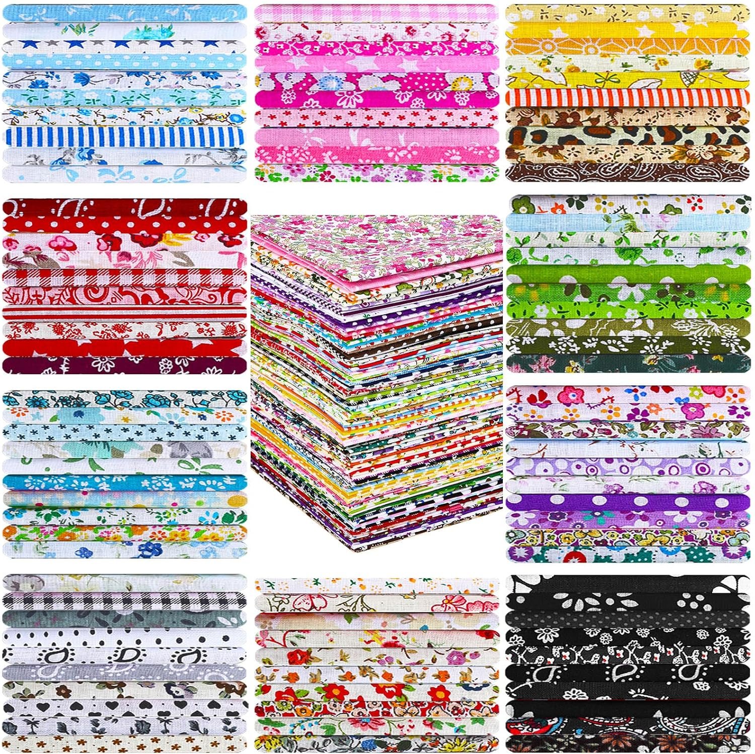 Kinlop 600 Pcs 4 x 4 Inch Cotton Fabric Square Precut Quilting Squares Printed Floral Patchwork Fabric Bundles for DIY Craft Sewing Clothing Accessory(Mixed Color)