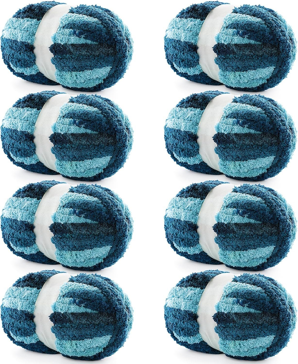 8 Pack Chunky Yarn for Hand Knitting – Chenille Blanket Yarn for Crocheting Blankets – 228 Yds/61.6 Oz Rainbow Ombre Yarns – Super Bulky Soft Thick Mixed Color Jumbo Yarns (8, Dark Blue-Blue-Black)