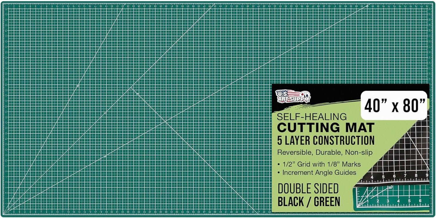 U.S. Art Supply 40″ x 80″ Self-Healing Cutting Mat 5-Ply – Double-Sided Green/Black Craft Mat, Non-Slip Cutting Mats for Crafts, Sewing, Quilting, Scrapbooking