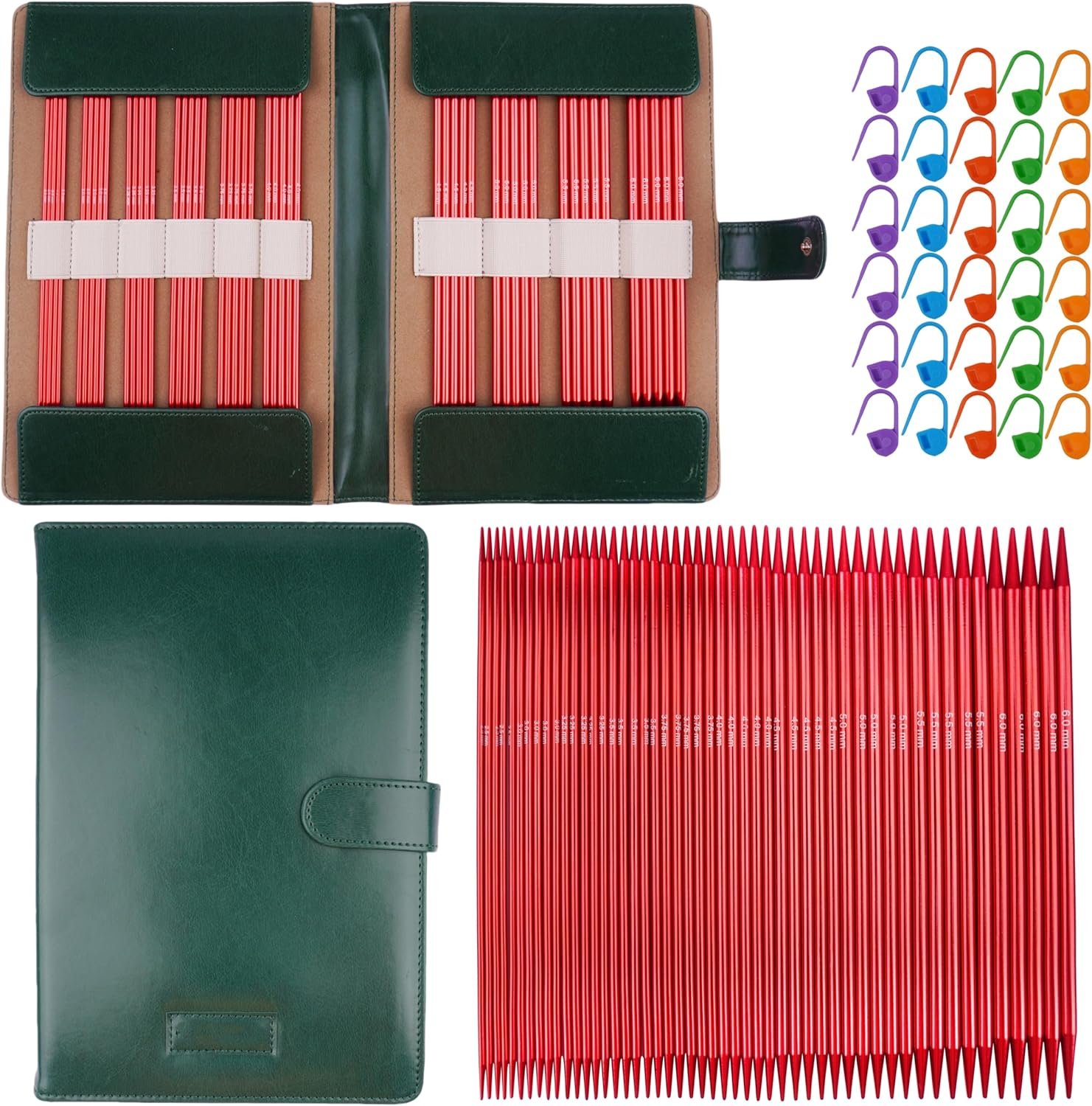 WAZAIGUR 50pcs Aluminum Double Pointed Knitting Needles Set – 7.9 Inch 10 Sizes Knitting Needles 2.5mm-6mm