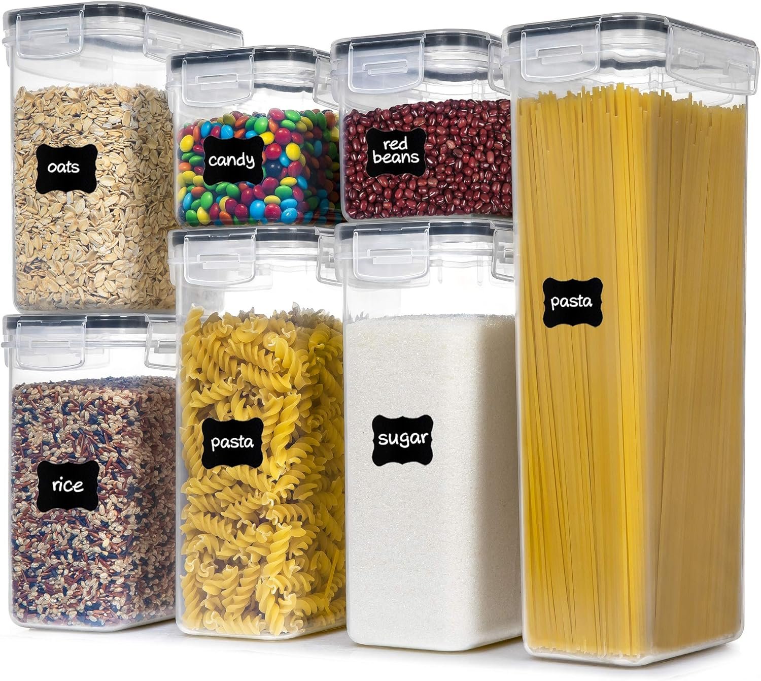 PANTRYSTAR Airtight Food Storage Containers with Lids, 7 PCS BPA Free Kitchen Canisters for Spaghetti, Pasta, Dry Food, Flour and Sugar, Plastic Canisters for Pantry Organization and Storage