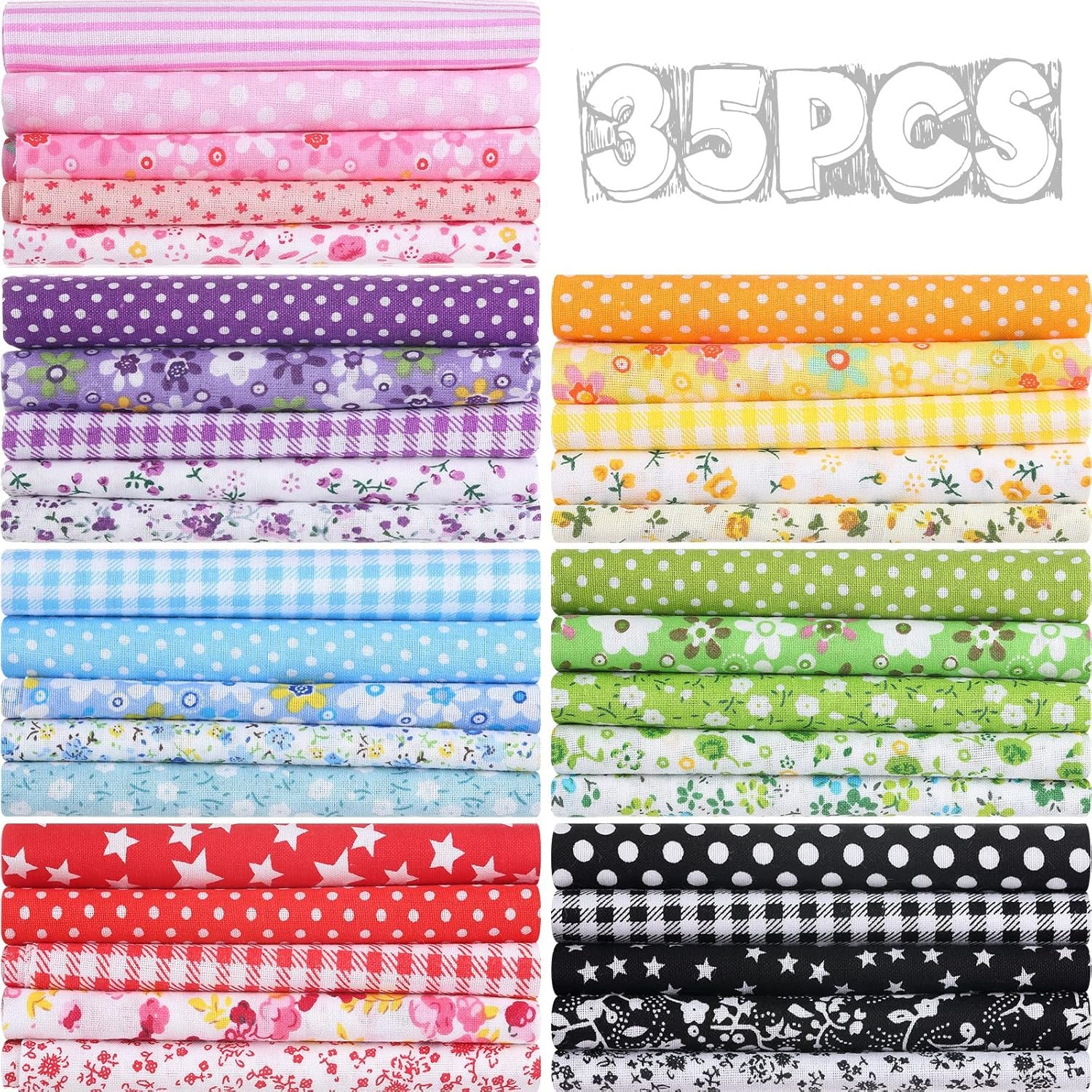 Macarrie 35 Pcs 100% Cotton Fabric Quilting Patchwork Fabric Fat Quarter for Sewing Quilting Squares Bundles Floral Printed Sewing Supplies for Quilting Patchwork(20 x 20 Inch)