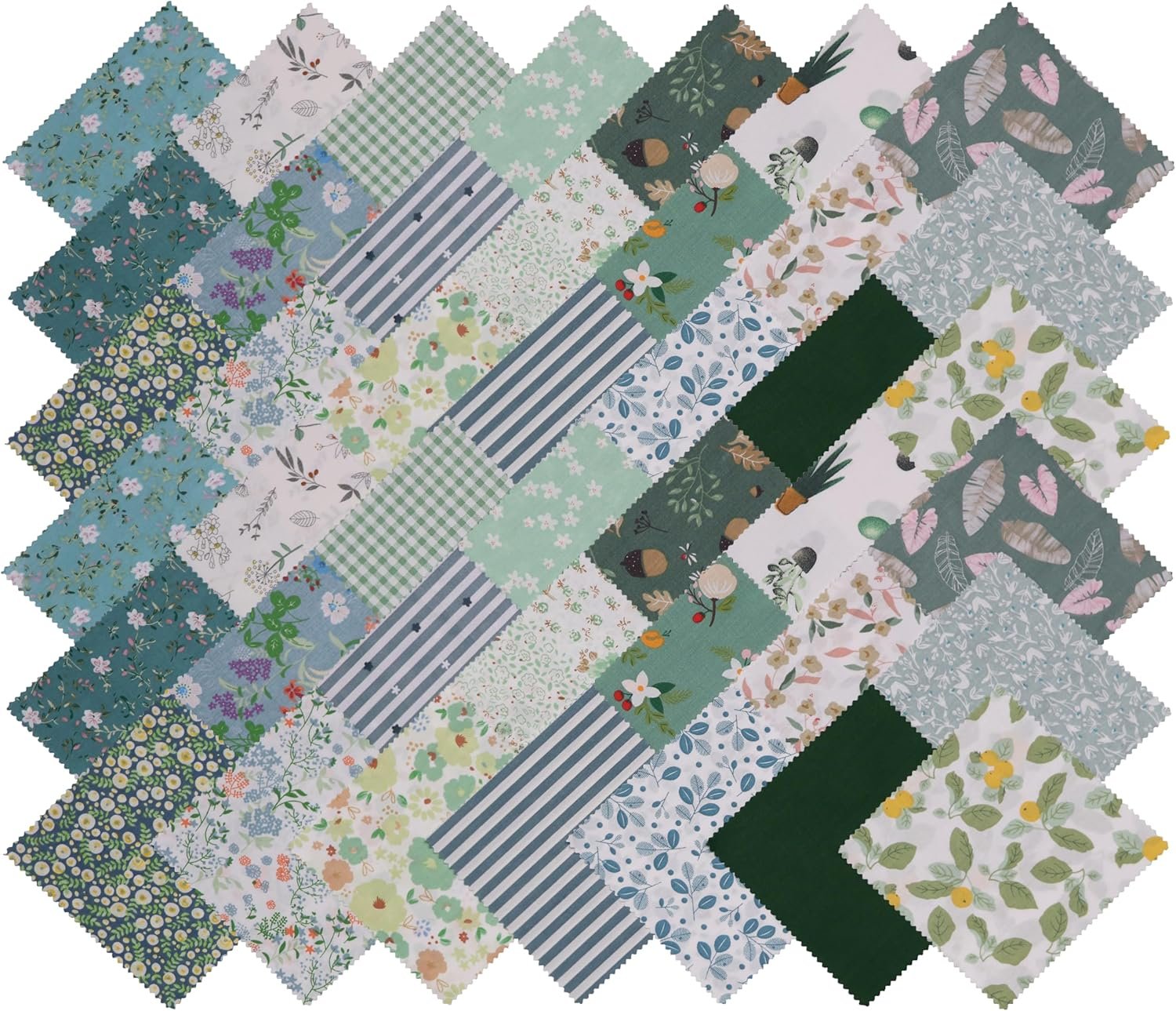 Nodsaw Charm Packs for Quilting 5 inch – 42 Charm Squares for Quilting 5×5 – Green Cotton Fabric Quilt Squares 5″ x 5″ for Sewing, Patchwork Quilts, and DIY Crafts
