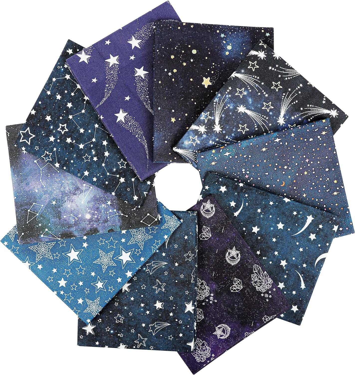 Craftido -25 Options- 100% Cotton Quilting Fabric Bundles 10pcs Fat Quarters 18”x21”-Medium Weight 5.2 oz- Soft Cotton for Quilting, Sewing Project, Patchwork, DIY Crafts – Starry Sky