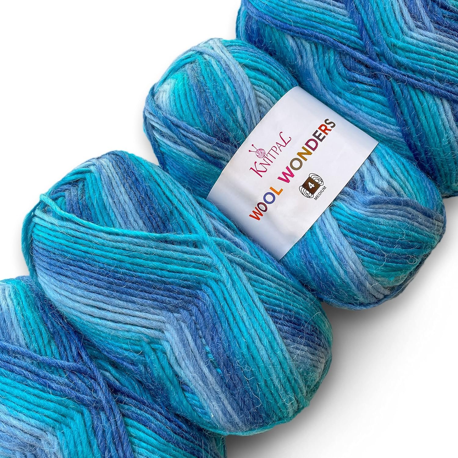 Wool Wonders Yarn for Crocheting, 4-Pack (640Yds / 400G), Free Patterns – Wool Yarn for Knitting – Aran/Heavy #4 Medium Worsted Weight – Blue Waters