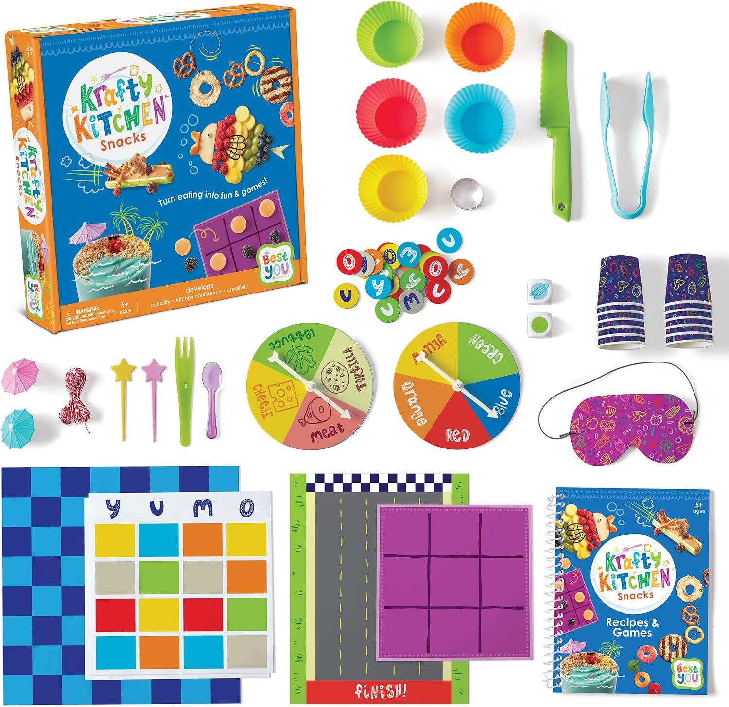 MindWare Best You Krafty Kitchen Snacks Kit, Kids Cooking and Snack Prep Set with Games and Recipes, Hands On Food Exploration Activity for Kids Ages 5 and Up, Healthy Eating Play Kit