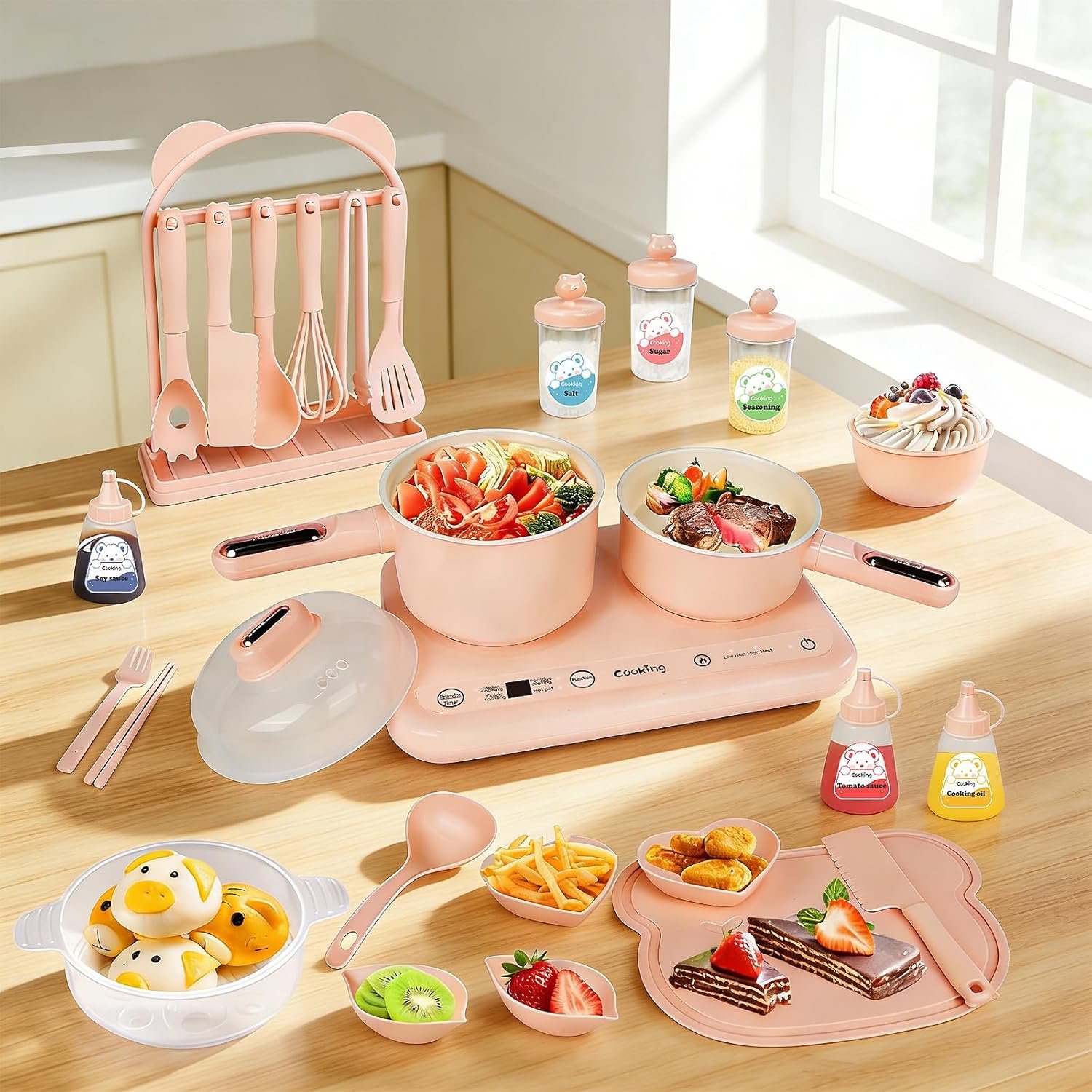 Montessori Kids Cooking Set Real, Mini Kitchen for Girl Chef Ages 8-12 (Pink)