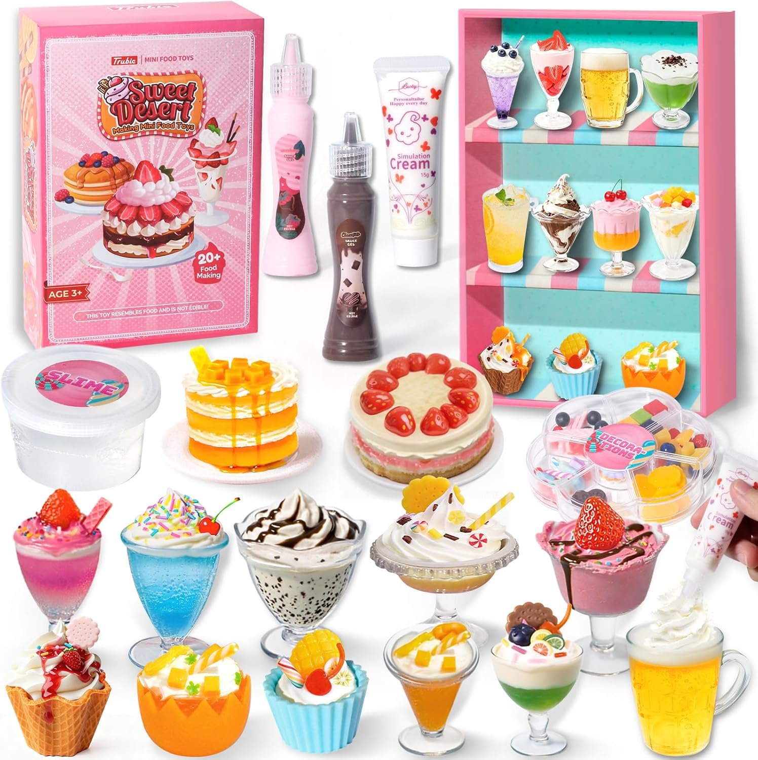 18 Minature Food Slime Kit for Girls, Mini Sweet Dessert & Drink, Arts and Crafts Set, DIY Kitchen Pretend Play Toys, Classroom Prizes Party Favors Gift for Kids Ages 8-12, NOT Edible